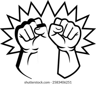 Fist punching the air line art silhouette vector illustration