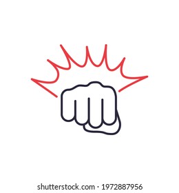 Fist Punching Black Line Icon. Hand, Fist Punching or Hitting. Symbol of MMA, Boxing, Fisticuff. Editable stroke. Vector illustration.