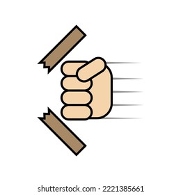 El puñetazo rompe el tablero. Ilustración vectorial.
