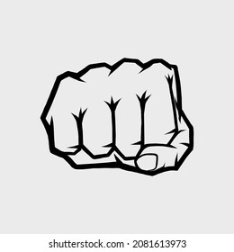 Fist punching vector line art illustration. Hand punch symbol, black and white. Sketch hand drawn style.
