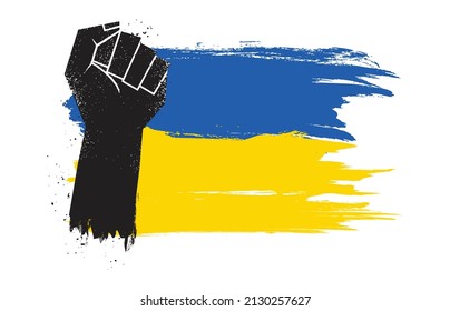 Fist raise up with paint brush of Ukraine flag. Vector