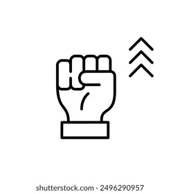 Fist raised up and arrows up. Personal success and growth motivation and inspirational strategies. Pixel perfect, editable stroke icon