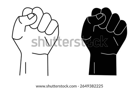 Fist raised icon vector, hand gestures vector. Outline of raising fist symbol and sign, Power, strength, freedom vector line icon vector illustration.