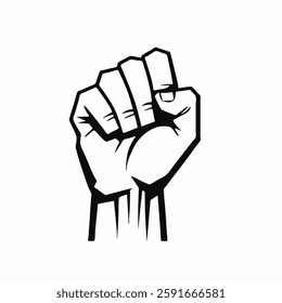 fist, raised fist, protest, solidarity, empowerment, strength, resistance, black and white, monochrome, graphic, symbol, activism, political, social justice, revolution, defiance, power, courage