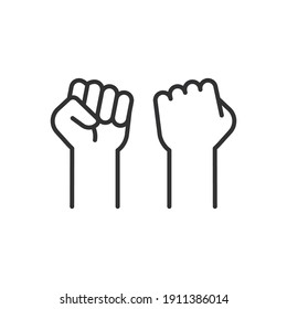 Fist raised up, strong arm line icon. Outline style sign for web and app. Fist hand up gesture vector illustration on white background. Power, solidarity and freedom concept. EPS 10