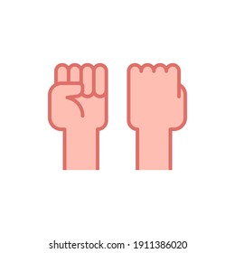 Fist raised up, strong arm flat icon. Filled outline style sign for web and app. Fist hand up gesture vector illustration on white background. Power, solidarity and freedom concept. Isolated EPS 10
