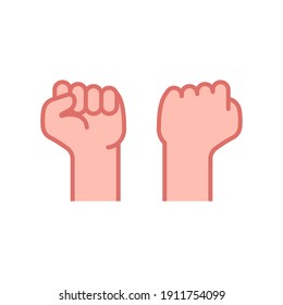 Fist raised up, strong arm flat icon. Filled outline style sign for web and app. Fist hand up gesture vector illustration on white background. Power, solidarity and freedom concept. Isolated EPS 10