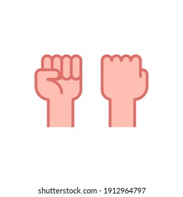 El puño se levanta, el brazo fuerte es un icono plano. Signo de estilo de esquema rellenado para web y aplicación. Dibujar la ilustración del vector de gesto hacia arriba en el fondo blanco. Poder, solidaridad y concepto de libertad. EPS aislado 10