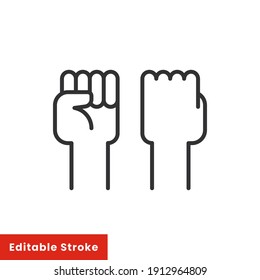 Fist raised up, strong arm line icon. Outline style sign for web and app. Fist hand up gesture vector illustration on white background. Power, solidarity and freedom concept. Editable stroke EPS 10