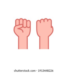 Fist raised up, strong arm flat icon. Filled outline style sign for web and app. Fist hand up gesture vector illustration on white background. Power, solidarity and freedom concept. Isolated EPS 10