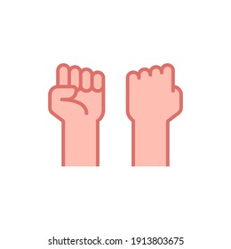 Fist raised up, strong arm flat icon. Filled outline style sign for web and app. Fist hand up gesture vector illustration on white background. Power, solidarity and freedom concept. Isolated EPS 10