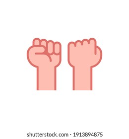 Fist raised up, strong arm flat icon. Filled outline style sign for web and app. Fist hand up gesture vector illustration on white background. Power, solidarity and freedom concept. Isolated EPS 10