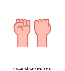 Fist raised up, strong arm flat icons. Filled outline style sign for web and app. Fist hand up gesture vector illustration on white background. Power, solidarity and freedom concept. Isolated EPS 10
