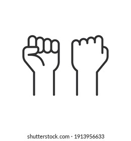 Fist raised up, strong arm line icons. Outline style sign for web and app. Fist hand up gesture vector illustration on white background. Power, solidarity and freedom concept. EPS 10