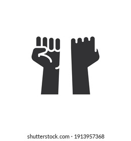 Puño levantado, fuerte brazo glifos iconos. Signo de estilo sólido para web y aplicación. Dibujar la ilustración del vector de gesto hacia arriba en el fondo blanco. Poder, solidaridad y concepto de libertad. EPS 10