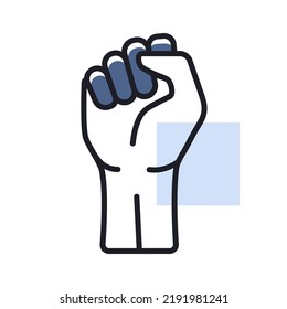 Fist raised up vector isolated icon. Demonstration, manifestation, protest, strike, revolution