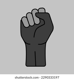 Fist raised up vector isolated icon. Demonstration, manifestation, protest, strike, revolution