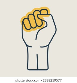 Fist raised up vector isolated icon. Demonstration, manifestation, protest, strike, revolution