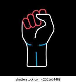 Fist raised up vector isolated on black background icon. Demonstration, manifestation, protest, strike, revolution
