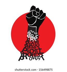 Fist in the red circle. The symbol of protest. Vector illustration.