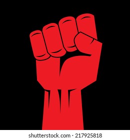 Fist red clenched hand vector. Victory, revolt concept. Revolution, solidarity, punch, strong, strike, change illustration. Easy to change color.