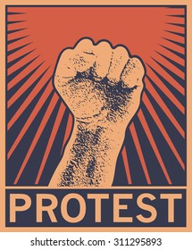  Puño de revolución. La mano humana. Elemento de diseño. Ilustración vectorial.