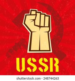 Fist of revolution on red background, vector illustration