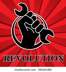 fist revolution symbol with wrench, vector 