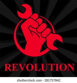fist revolution symbol with wrench, vector 