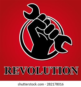 fist revolution symbol with wrench, vector 
