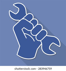 fist revolution symbol with wrench, vector 