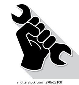 fist revolution symbol with wrench, vector 