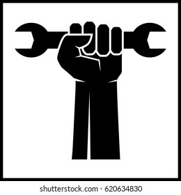 fist revolution symbol with wrench, vector icon. Vector illustration