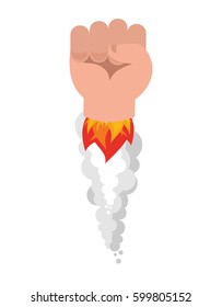 fist rocket. Fighting rocket Head. flaming punch.  