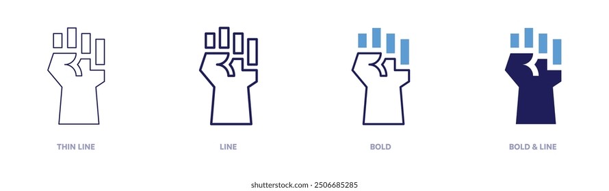 Fist salute icon in 4 different styles. Thin Line, Line, Bold, and Bold Line. Duotone style. Editable stroke.