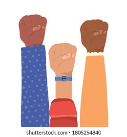 primer signo con manos de diferentes tipos de diseños de pieles, diversidad personas raza multiétnica y tema de la comunidad Ilustración vectorial