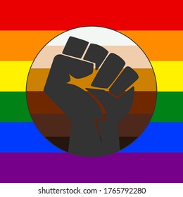 Fist sign on rainbow background. BLM symbol modern, simple, vector, icon for website design, mobile app, ui. Vector Illustration