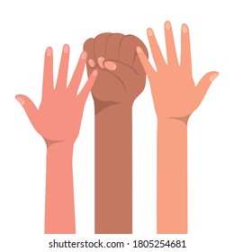 fist sign and open hands up of different types of skins design, diversity people multiethnic race and community theme Vector illustration