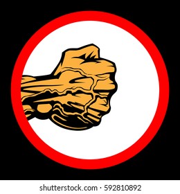 Fist Sign In Red Circle On White Background. Side View. Vector.