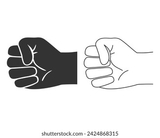 Fist silhouette vector line icon set. Flat sign 