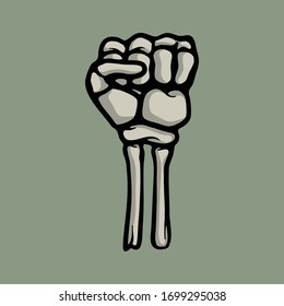 Fist skeleton hand isolated on grey background. Horror vector concept. 