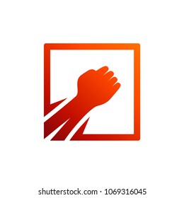 Fist In Square Frame, Logo Template Ready For Use