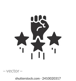 fist with stars icon, high motivation concept, self confidence or determination, flat symbol - vector illustration