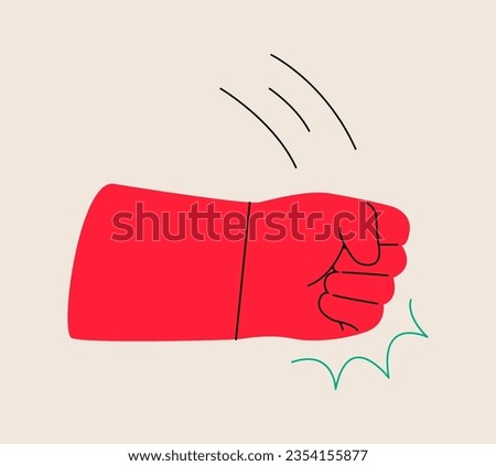 Fist strike. The movement of the hand clenched into a fist. Colorful vector illustration
