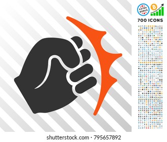 Fist Strike pictograph with 700 bonus bitcoin mining and blockchain pictures. Vector illustration style is flat iconic symbols design for crypto currency websites.