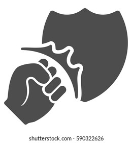 Fist Strike Shield vector icon. Flat gray symbol. Pictogram is isolated on a white background. Designed for web and software interfaces.
