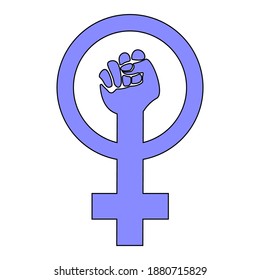 Fist symbol of freedom and feminism blue on white background, sign for design, vector illustration