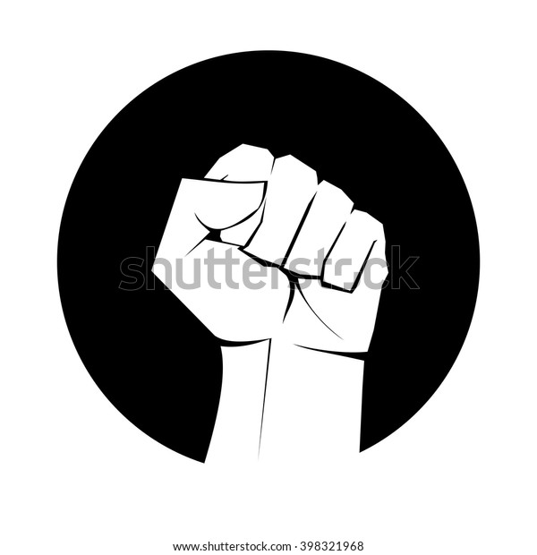 黒い丸の中の拳の白いこぶしを持ち上げ 抗議または暴動のジェスチャーベクターイラスト のベクター画像素材 ロイヤリティフリー