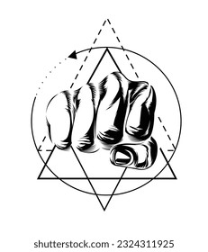 Fist tattoo template black white 3d hand drawn sketch