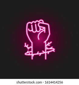 fist and thorns neon style icon. Simple thin line, outline vector of human rights icons for ui and ux, website or mobile application